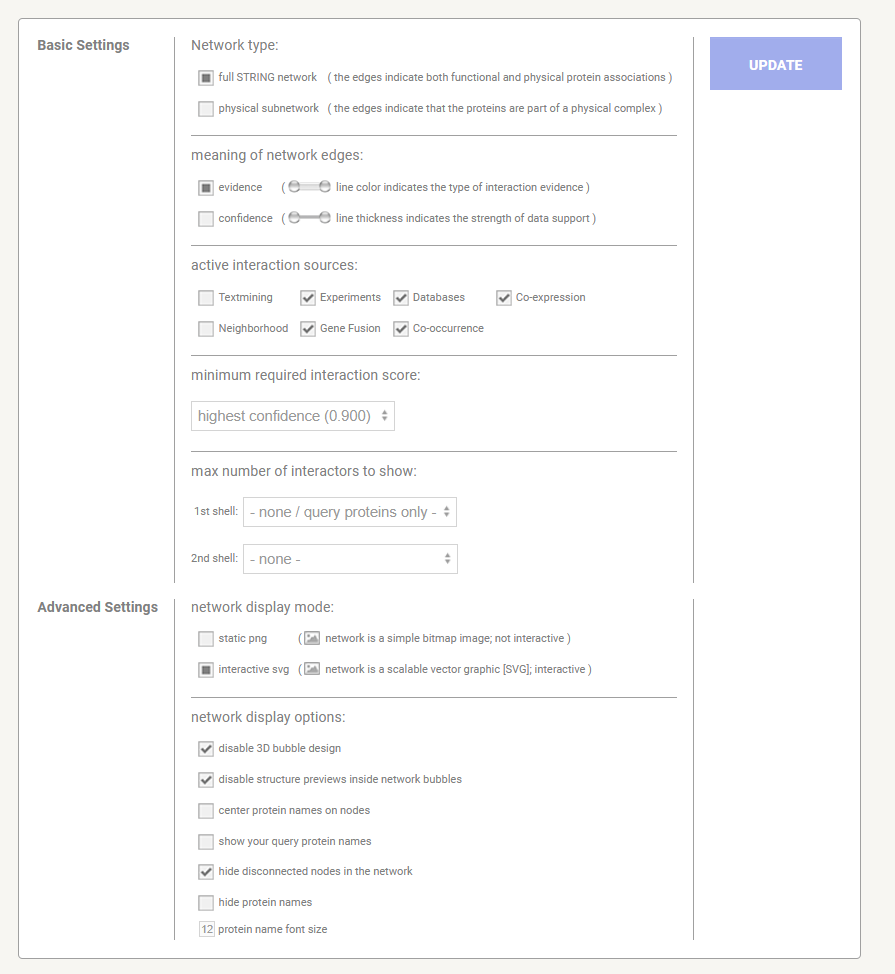 STRING-db Settings