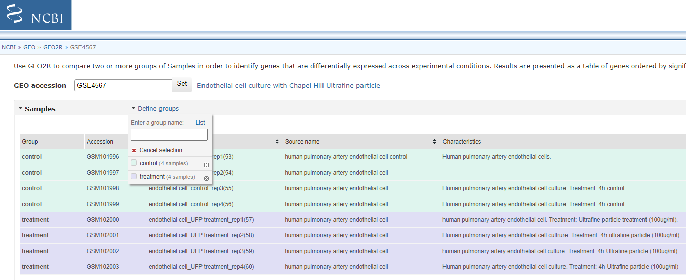 Select Groups to Compare